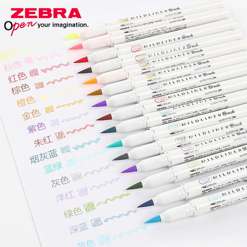 Zebra Pen Mildliner - ZEBRA-Double-Ended caneta pincel marcador, cabeça macia,
