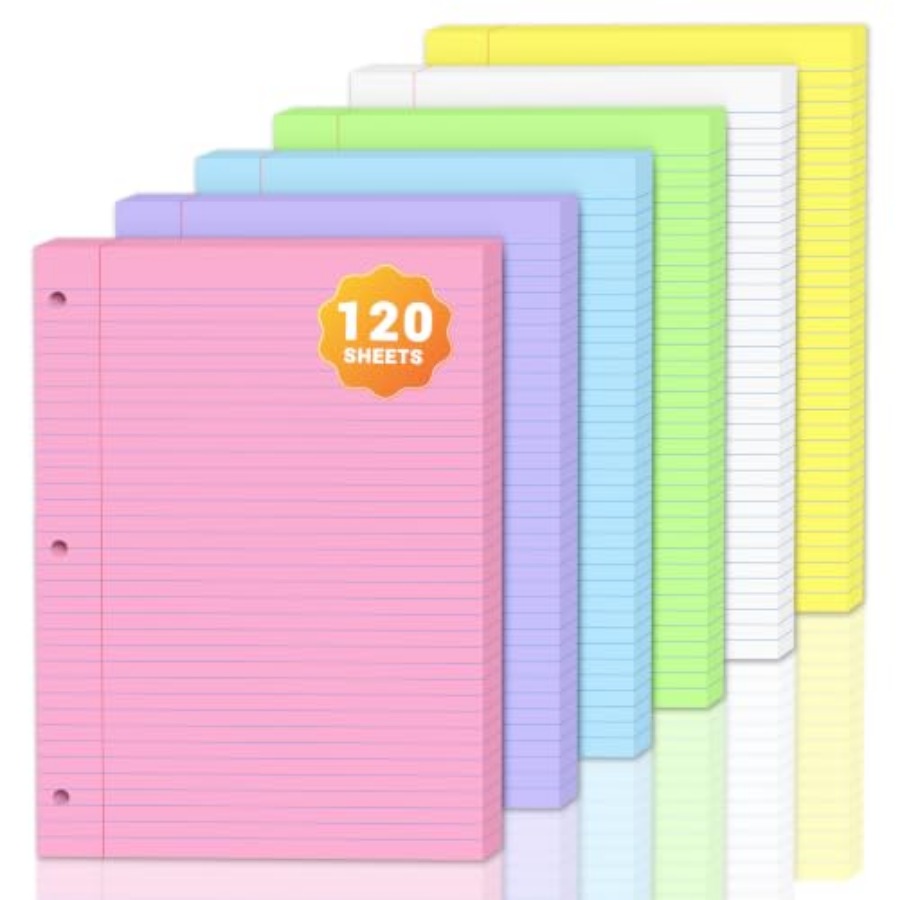 Paper Punch 3 Hole - 120 Folhas de Papel Colorido 8x10,5