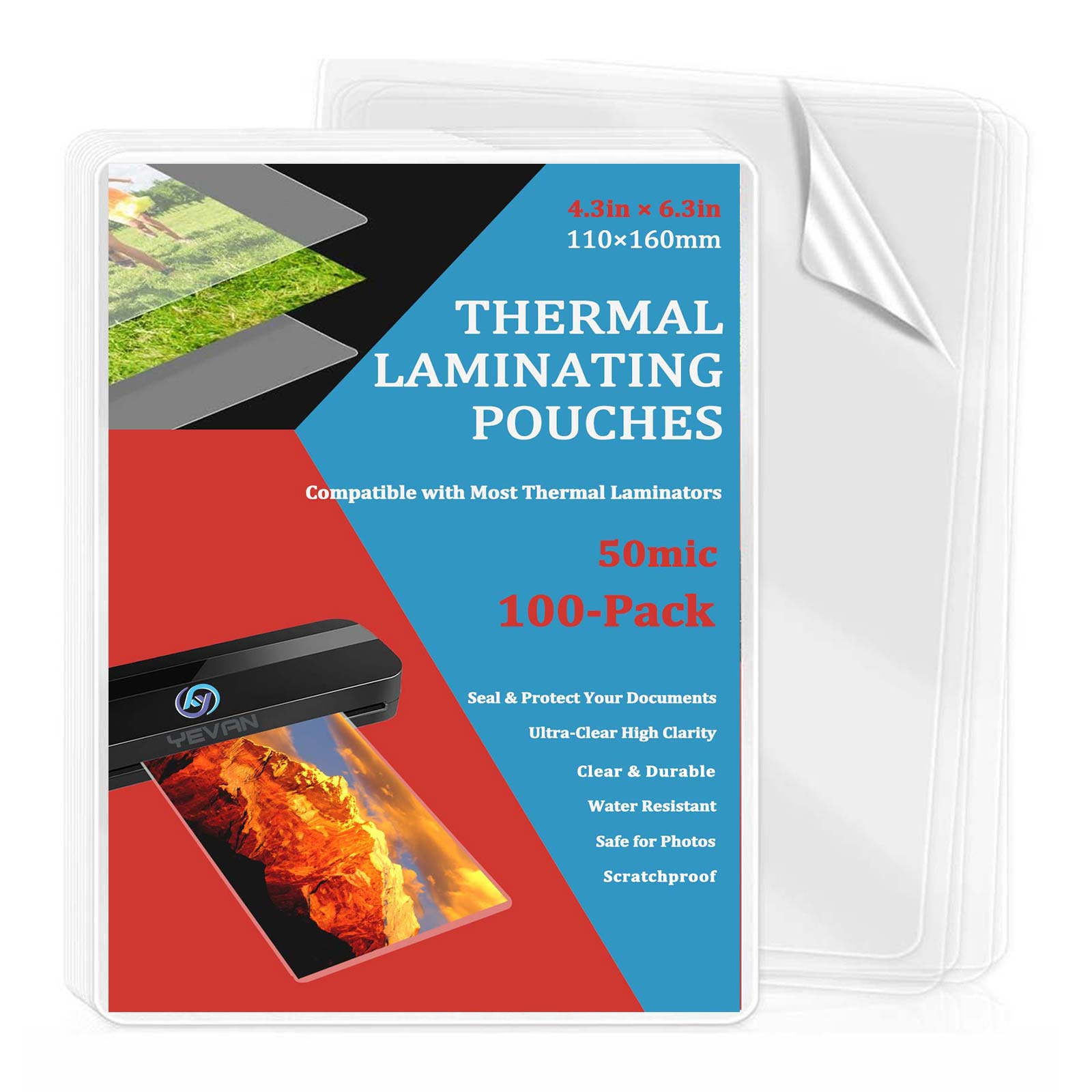 Document Laminator Pouch - 100 Folhas de 4.3×6.3in para Laminação