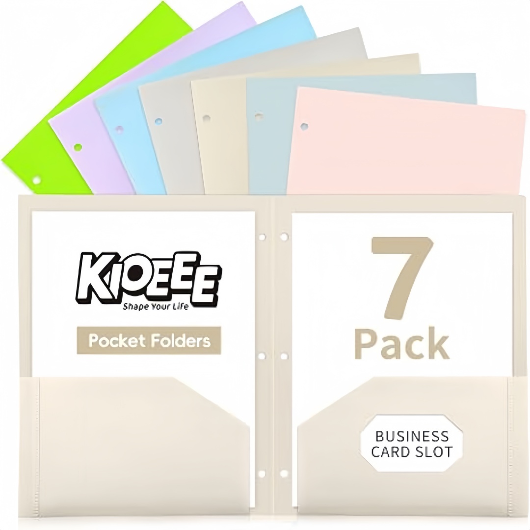 Paper Punch 3 Hole - Pacote com 7 Pastas Plásticas com